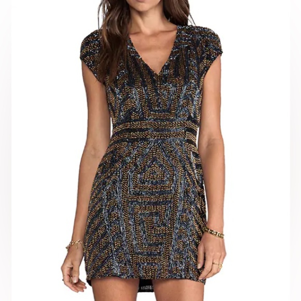 Parker Serena Beaded Sequin Dress, Size M
